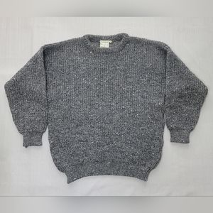 Cladyknit Sweater Womens Medium Gray Crewneck Pure Wool Fisherman Chunky Knit
